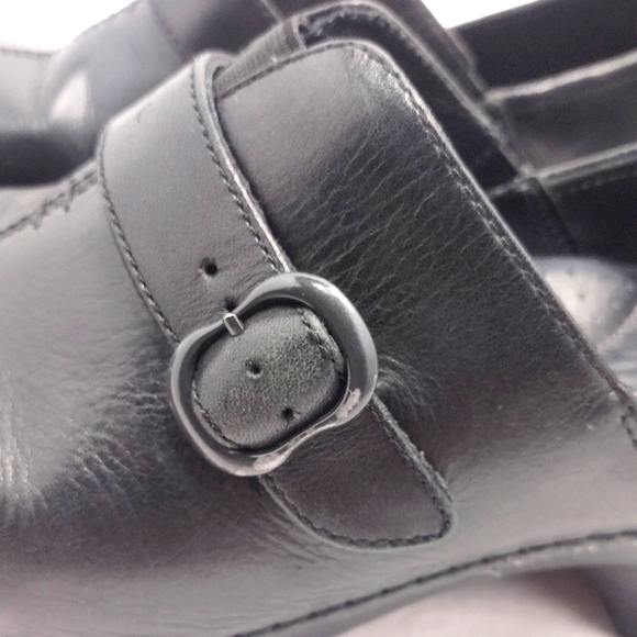 Dansko Tamara Black Leather Slip-On Clogs With Adjustable Strap - Picture 6 of 16